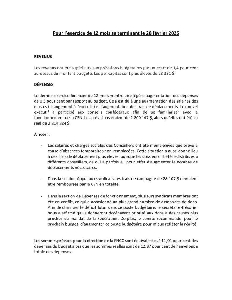 Rapport Comité De Vérification FNCC 28 Février 2025