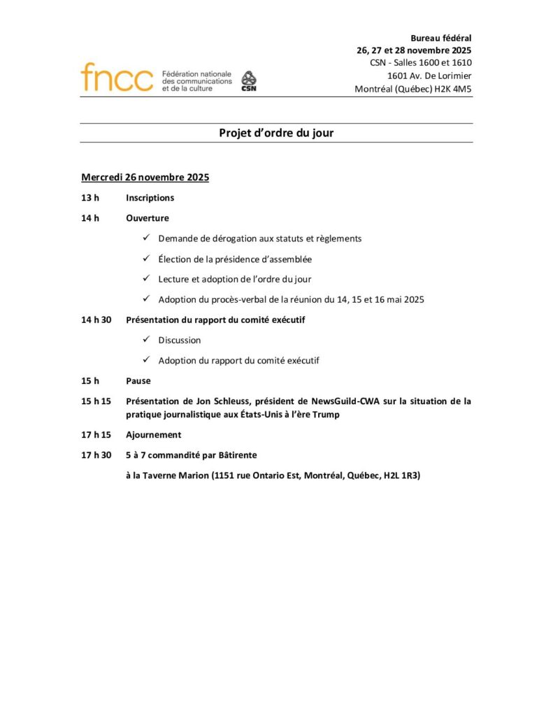 2025 11 20 Ordre Jour Bureau Fédéral Nov 2025