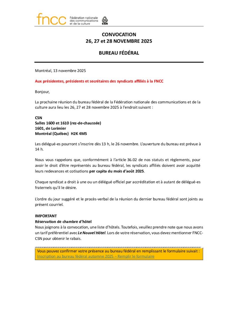 Convocaton3 Bureau Federal Novembre 2025
